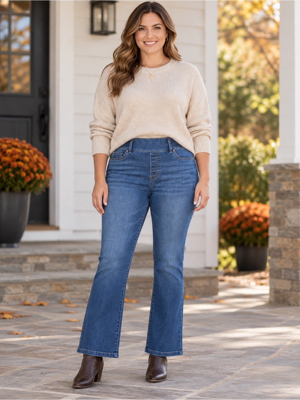 SPANX Blue Pull-On High Rise Kick Flare Stretch Jeans Size Large